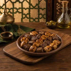 meat and chicken shawarma platter